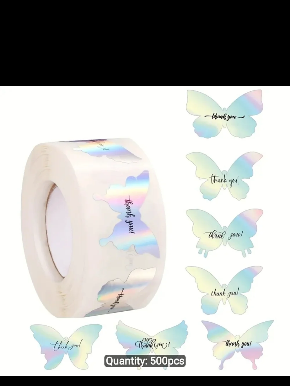 500ct. Holographic Butterfly Thank You Stickers -  Bonus 3 Random Polymailers